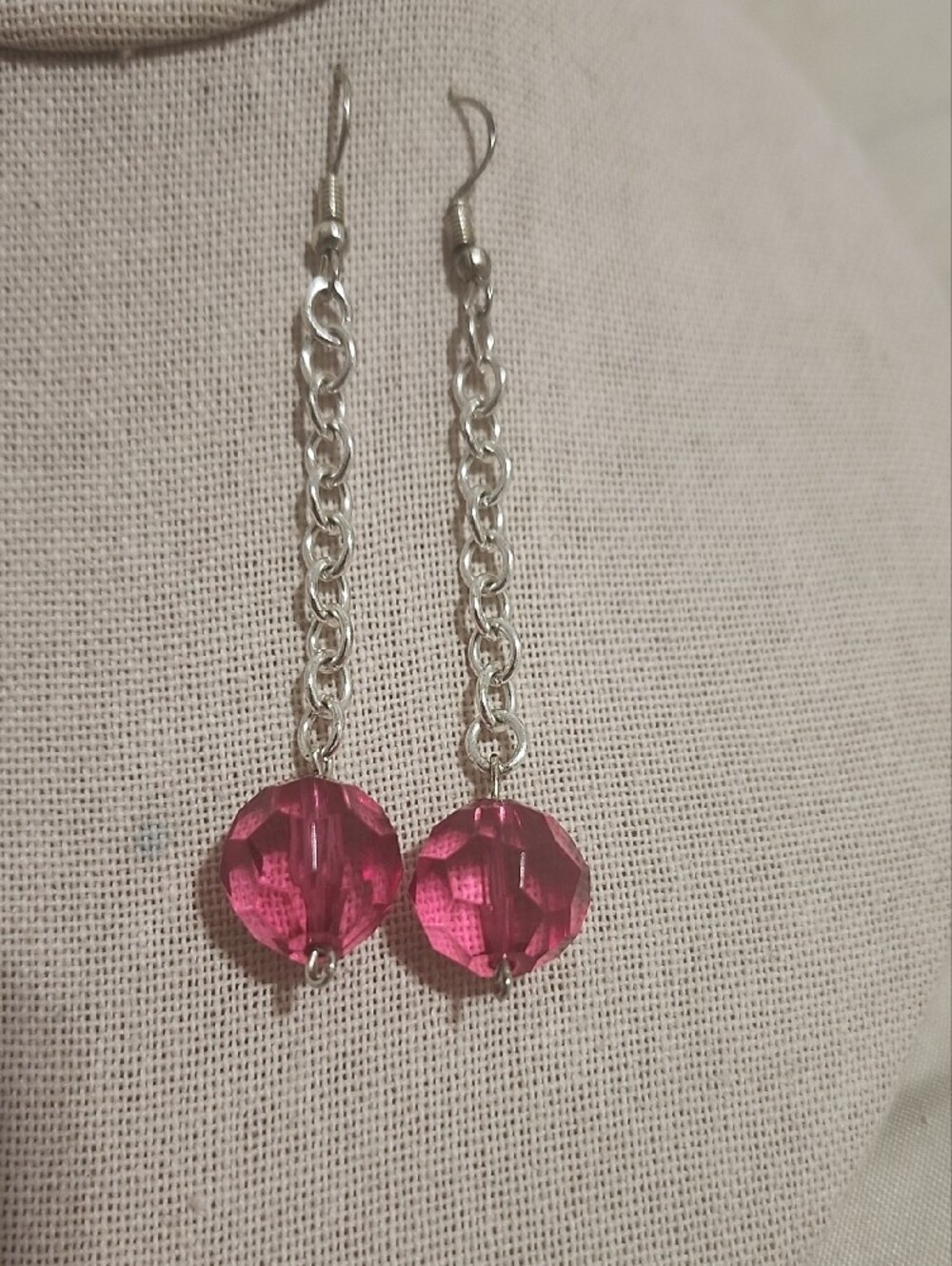 Repurposed Pink Enchantment Drop Chain Earrings - Picture 4 of 5